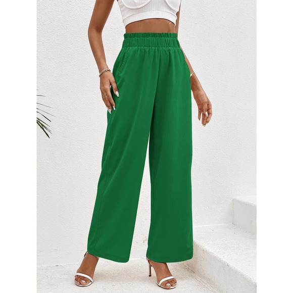 Cream boho Paperbag Waist Slant Pocket high waist Wide Leg Pants - Picture 10 of 11